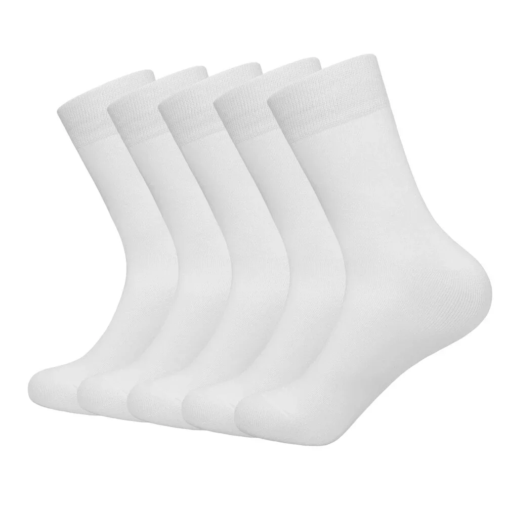 SERISIMPLE Men's White Viscose Bamboo Dress Sock Thin Soft Crew Anti Odor 5PK-L